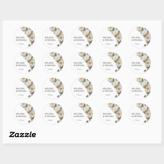 Ivory White 3D Roses Wedding Ronde Sticker (Vel)