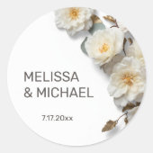 Ivory White 3D Roses Wedding Ronde Sticker (Voorkant)