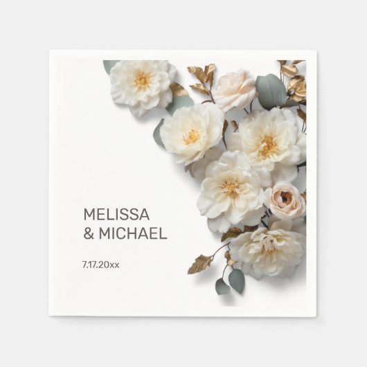 Ivory White 3D Roses Wedding Servet (Voorkant)