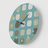 Ivory White beige Blauwgroen Blue Round Squares Pa Grote Klok (Hoek)