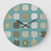 Ivory White beige Blauwgroen Blue Round Squares Pa Grote Klok (Voorkant)