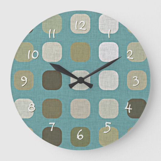 Ivory White beige Blauwgroen Blue Round Squares Pa Grote Klok (Voorkant)