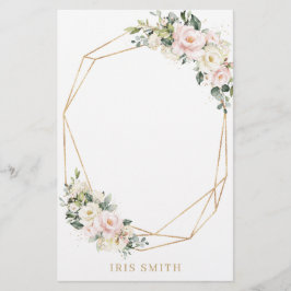Ivory White Blush Pink Floral Gold geometric Note Briefpapier