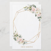 Ivory White Blush Pink Floral Gold geometric Note Briefpapier (Voorkant / Achterkant)