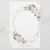Ivory White Blush Pink Floral Gold geometric Note Briefpapier (Voorkant / Achterkant)