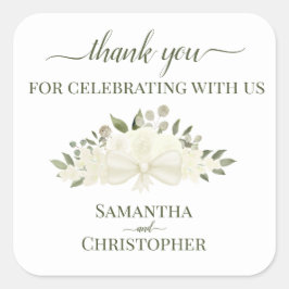 Ivory White Boho Floral Bouquet Weddenschap Vierkante Sticker