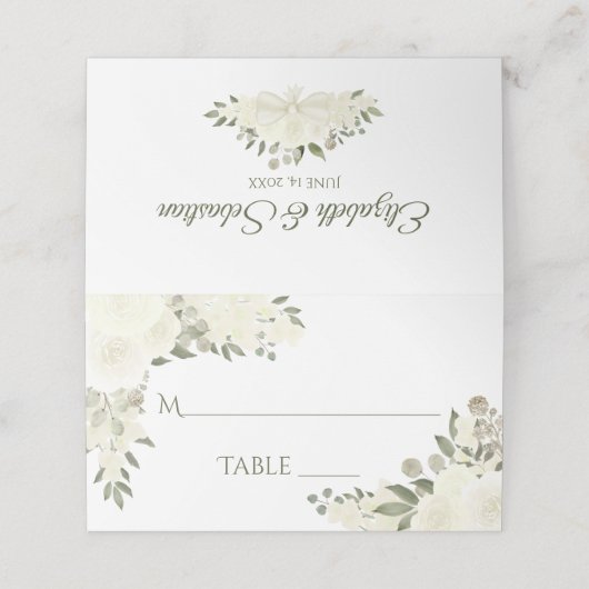 Ivory White Boho Floral Elegant Wedding Write-In Plaatskaartje (Buitenkant ongevouwen)