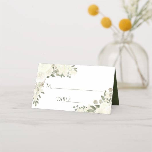 Ivory White Boho Floral Elegant Wedding Write-In Plaatskaartje (Voorkant)