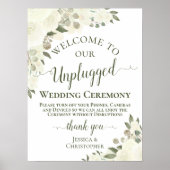 Ivory White Boho Floral Unplugged Wedding Ceremony Poster (Voorkant)