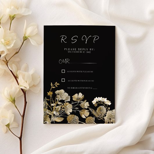 Ivory white brown black wildflower winter RSVP Kaart