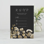 Ivory white brown black wildflower winter RSVP Kaart (Staand voorkant)