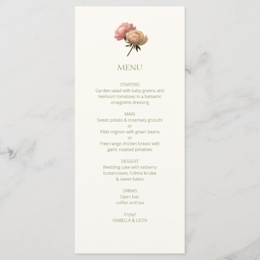 Ivory & White | Chic Floral Rose Wedding  Menu (Voorkant)