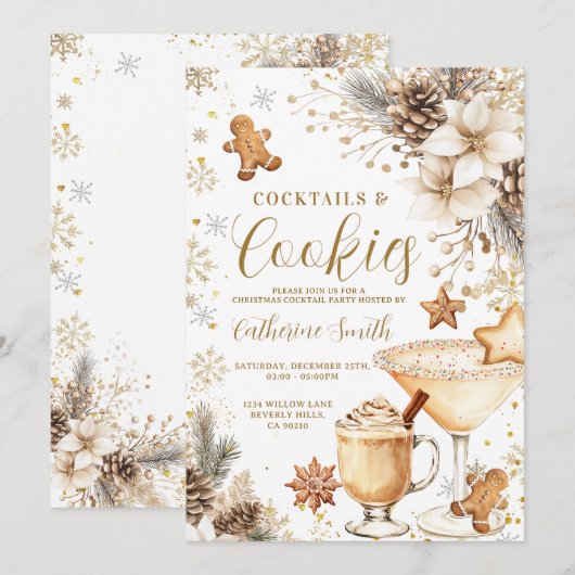 Ivory White Cocktails and Cookies Party Invitation Kaart (Voorkant / Achterkant)