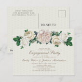Ivory White Cream  Floral Engagement Party Briefkaart (Voorkant / Achterkant)