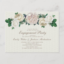 Ivory White Cream  Floral Engagement Party Briefkaart