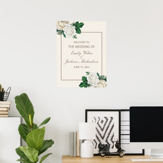  Ivory White Cream Floral Weddenschap Welkom Poster (Thuiskantoor)