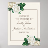  Ivory White Cream Floral Weddenschap Welkom Poster (Voorkant)