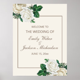  Ivory White Cream Floral Weddenschap Welkom Poster