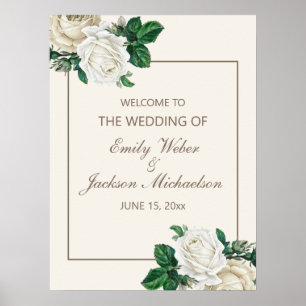 Ivory White Cream Floral Weddenschap Welkom Poster