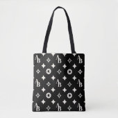 Ivory White Custom Initiaal Monogram Pattern Black Tote Bag (Voorkant)