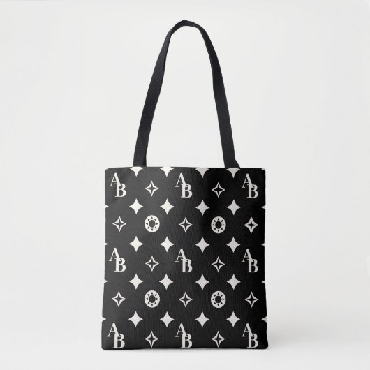 Ivory White Custom Initiaal Monogram Pattern Black Tote Bag (Voorkant)