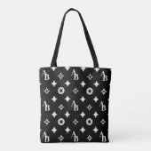 Ivory White Custom Initiaal Monogram Pattern Black Tote Bag (Achterkant)