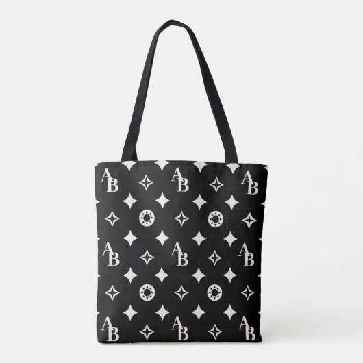 Ivory White Custom Initiaal Monogram Pattern Black Tote Bag (Achterkant)