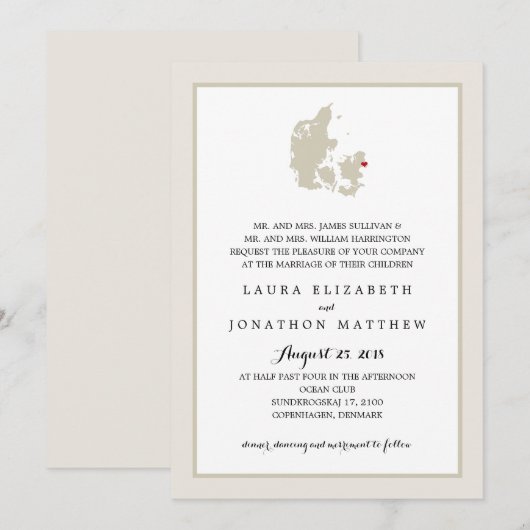 Ivory & White Denemarken Kaart | Bruiloft (Voorkant / Achterkant)