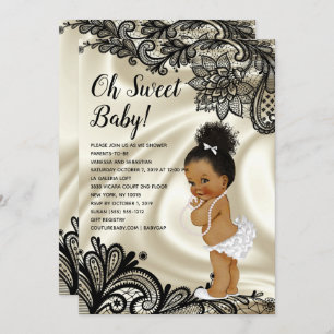 Ivory White en Black Lace Baby Girl Shower Kaart