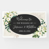 Ivory White en Green Flowers Wedding Party Spandoek (Horizontaal)