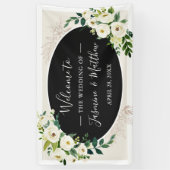 Ivory White en Green Flowers Wedding Party Spandoek (Verticaal)