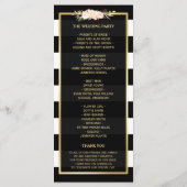Ivory White Floral B&W Striped Wedding Programme Programmakaart (Achterkant)