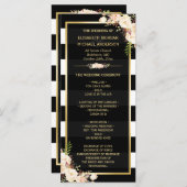 Ivory White Floral B&W Striped Wedding Programme Programmakaart (Voorkant / Achterkant)