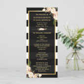Ivory White Floral B&W Striped Wedding Programme Programmakaart (Staand voorkant)