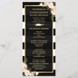 Ivory White Floral B&W Striped Wedding Programme Programmakaart