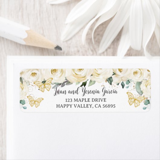 Ivory White Floral Butterfly Quinceañera Return Etiket (Insitu)