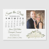 Ivory White Floral Calendar & Photo Save the Date Magnetische Uitnodiging (Voorkant)