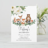 Ivory White Floral Cute Woodland Animals Birthday Kaart (Staand voorkant)