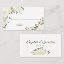 Ivory White Floral Elegant Wedding Escort Kaart Plaatskaartje