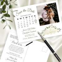 Ivory White Floral Foto & Agenda Save the Date