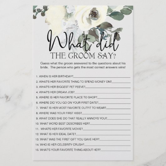 Ivory White Floral Game zou de groom say Flyer (Voorkant)