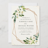 Ivory white floral geometric bruiloft kaart (Voorkant)
