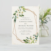 Ivory white floral geometric bruiloft kaart (Staand voorkant)