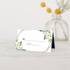 Ivory white floral geometric bruiloft plaatskaartje