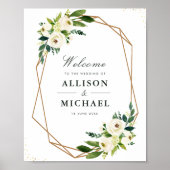 Ivory white floral geometric trouwbord poster (Voorkant)
