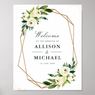 Ivory white floral geometric trouwbord poster