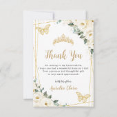 Ivory White Floral Gold Butterflies Quinceañera Bedankkaart (Voorkant)
