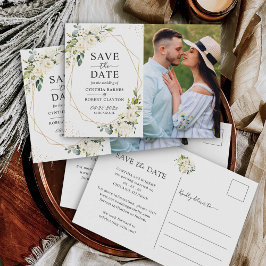 Ivory White Floral Gold Geometric Save the Date Briefkaart