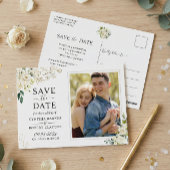 Ivory White Floral Gold Photo Save the Date Briefkaart