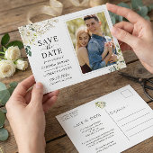 Ivory White Floral Gold Photo Save the Date Briefkaart